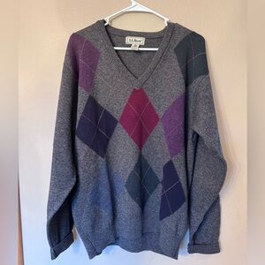 LL Bean Men’s Argyle Wool Sweater Made in Scotland Size Medium